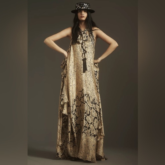 NWT Mes Demoiselles Rose Sama Floral Jacquard Halter Maxi Dress - Picture 1 of 8